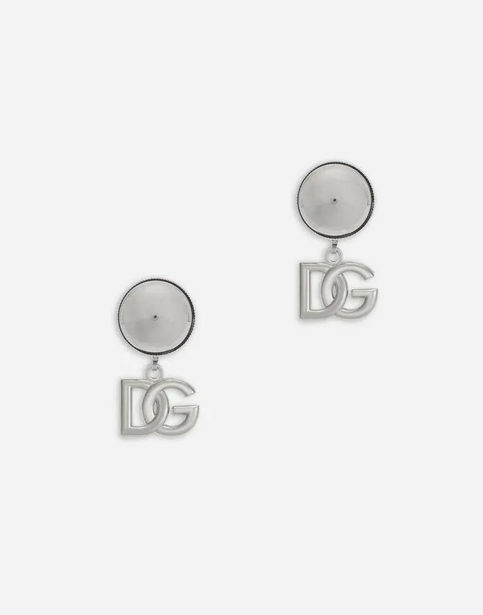 Dolce and Gabbana Bijoux Men Clipon Earrings With DG Logo Silver