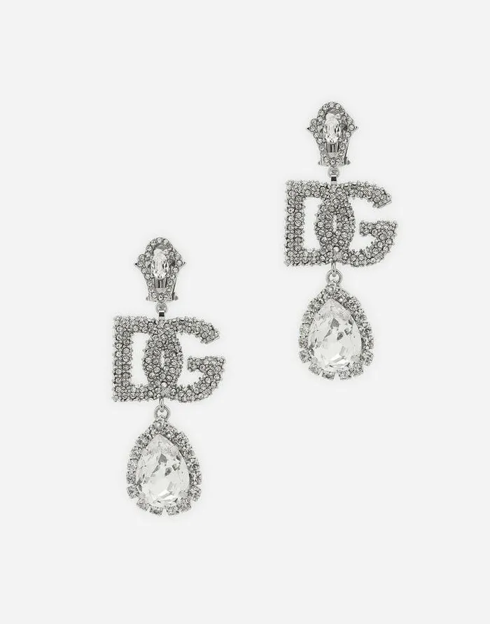 Dolce and Gabbana Bijoux Women Drop Earrings With Rhinestonedetailed Logo And Pendant Silver Dolce and Gabbana Bijoux Women Drop Earrings With Rhinestonedetailed Logo And Pendant Silver