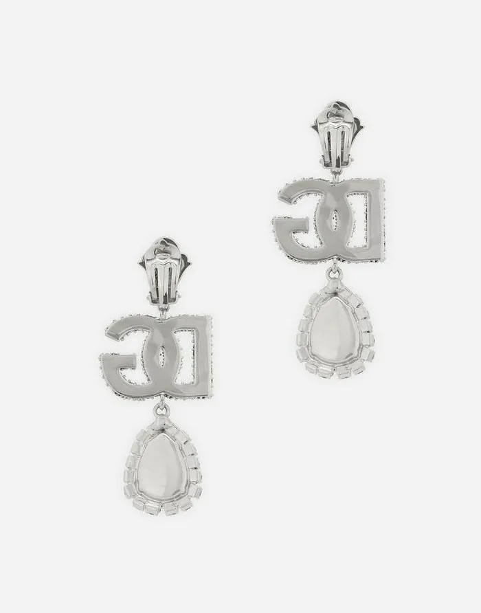 Dolce and Gabbana Bijoux Women Drop Earrings With Rhinestonedetailed Logo And Pendant Silver Dolce and Gabbana Bijoux Women Drop Earrings With Rhinestonedetailed Logo And Pendant Silver