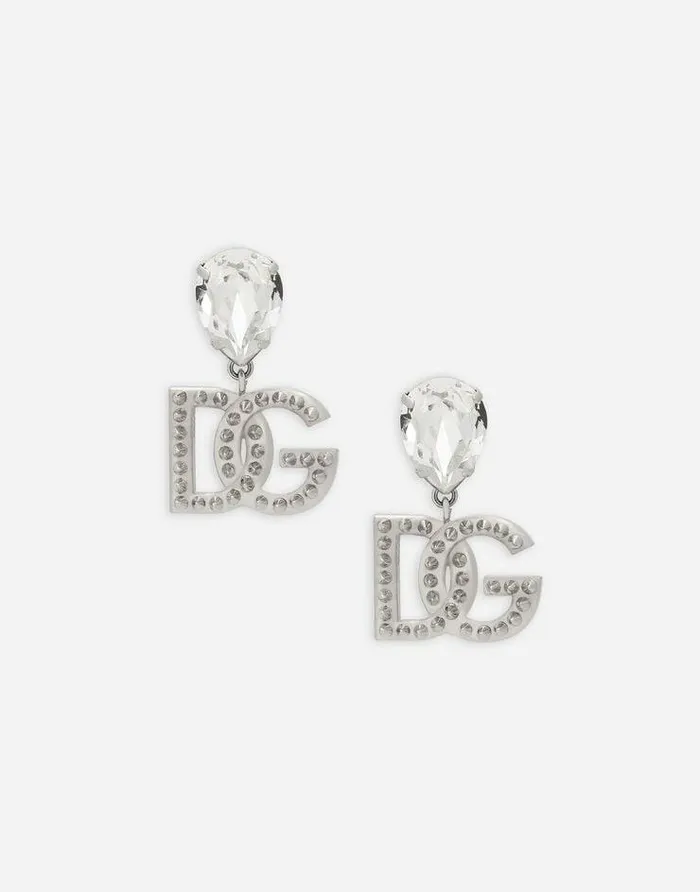 Dolce and Gabbana Bijoux Women Earrings With Rhinestones And DG Logo Silver