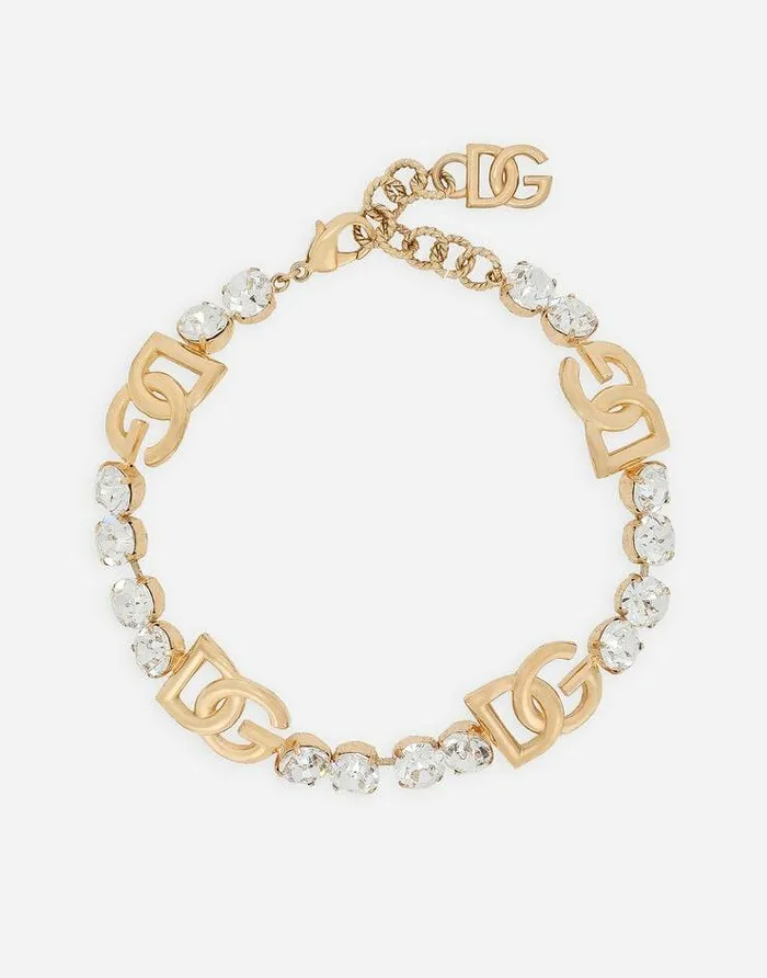 Dolce and Gabbana Bijoux Women Rhinestoned Choker With DG Logo Gold