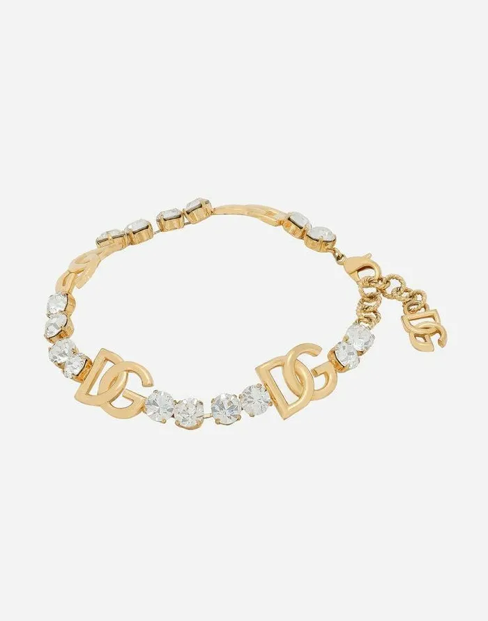 Dolce and Gabbana Bijoux Women Rhinestoned Choker With DG Logo Gold Dolce and Gabbana Bijoux Women Rhinestoned Choker With DG Logo Gold