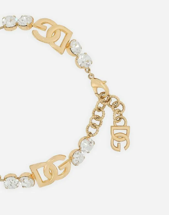 Dolce and Gabbana Bijoux Women Rhinestoned Choker With DG Logo Gold Dolce and Gabbana Bijoux Women Rhinestoned Choker With DG Logo Gold
