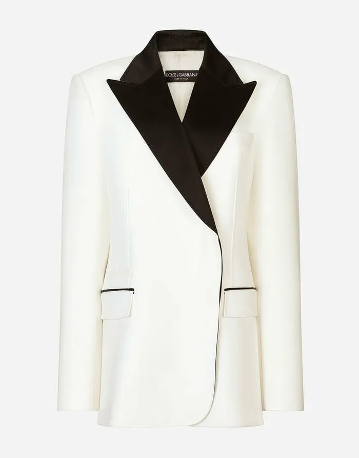 Dolce and Gabbana Blazers Women Doublebreasted Wool Crepe Jacket With Tuxedo Lapels White Dolce and Gabbana Blazers Women Doublebreasted Wool Crepe Jacket With Tuxedo Lapels White