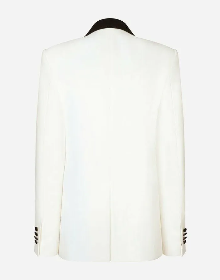 Dolce and Gabbana Blazers Women Doublebreasted Wool Crepe Jacket With Tuxedo Lapels White Dolce and Gabbana Blazers Women Doublebreasted Wool Crepe Jacket With Tuxedo Lapels White