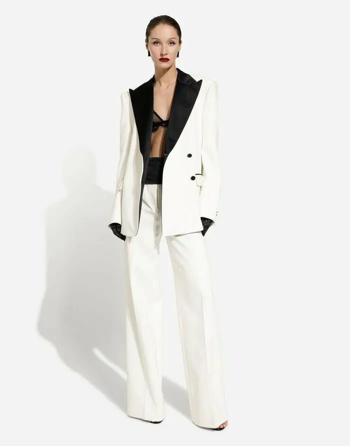 Dolce and Gabbana Blazers Women Doublebreasted Wool Crepe Jacket With Tuxedo Lapels White Dolce and Gabbana Blazers Women Doublebreasted Wool Crepe Jacket With Tuxedo Lapels White