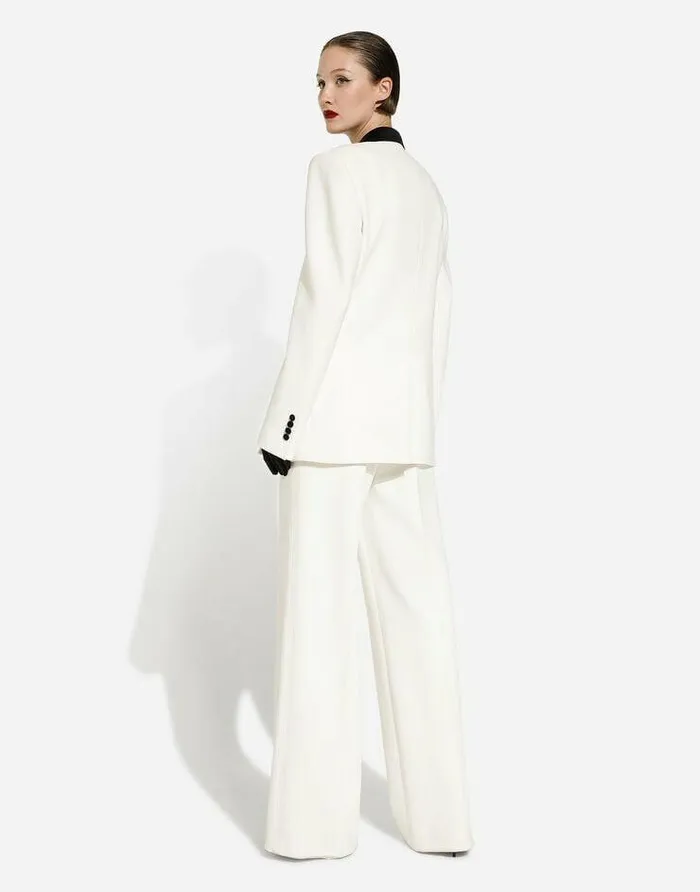 Dolce and Gabbana Blazers Women Doublebreasted Wool Crepe Jacket With Tuxedo Lapels White Dolce and Gabbana Blazers Women Doublebreasted Wool Crepe Jacket With Tuxedo Lapels White