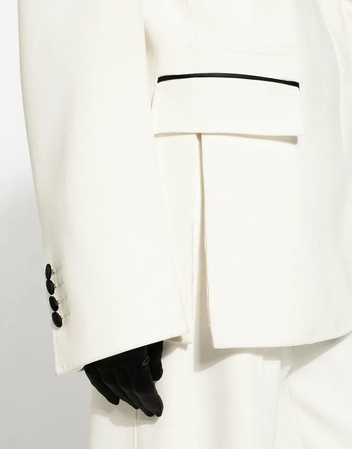 Dolce and Gabbana Blazers Women Doublebreasted Wool Crepe Jacket With Tuxedo Lapels White Dolce and Gabbana Blazers Women Doublebreasted Wool Crepe Jacket With Tuxedo Lapels White