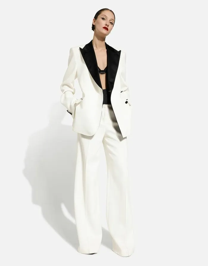 Dolce and Gabbana Blazers Women Doublebreasted Wool Crepe Jacket With Tuxedo Lapels White Dolce and Gabbana Blazers Women Doublebreasted Wool Crepe Jacket With Tuxedo Lapels White