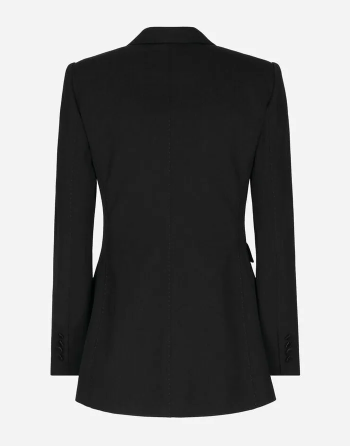 Dolce and Gabbana Blazers Women Doublebreasted Woolen Jacket With Flower Appliqu Black Dolce and Gabbana Blazers Women Doublebreasted Woolen Jacket With Flower Appliqu Black