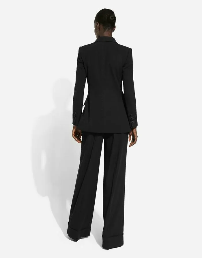 Dolce and Gabbana Blazers Women Doublebreasted Woolen Jacket With Flower Appliqu Black Dolce and Gabbana Blazers Women Doublebreasted Woolen Jacket With Flower Appliqu Black