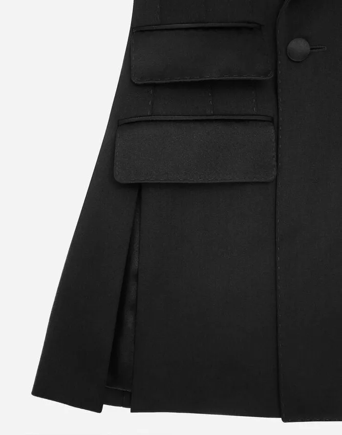 Dolce and Gabbana Blazers Women Doublebreasted Woolen Jacket With Flower Appliqu Black Dolce and Gabbana Blazers Women Doublebreasted Woolen Jacket With Flower Appliqu Black