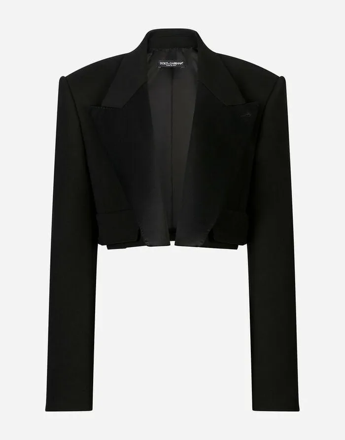 Dolce and Gabbana Blazers Women Short Double Wool Tuxedo Jacket Black
