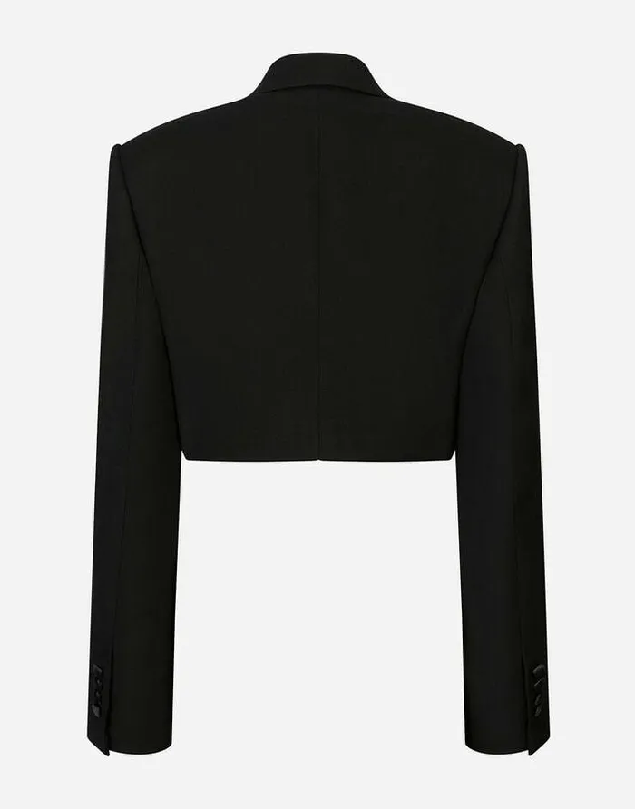 Dolce and Gabbana Blazers Women Short Double Wool Tuxedo Jacket Black Dolce and Gabbana Blazers Women Short Double Wool Tuxedo Jacket Black