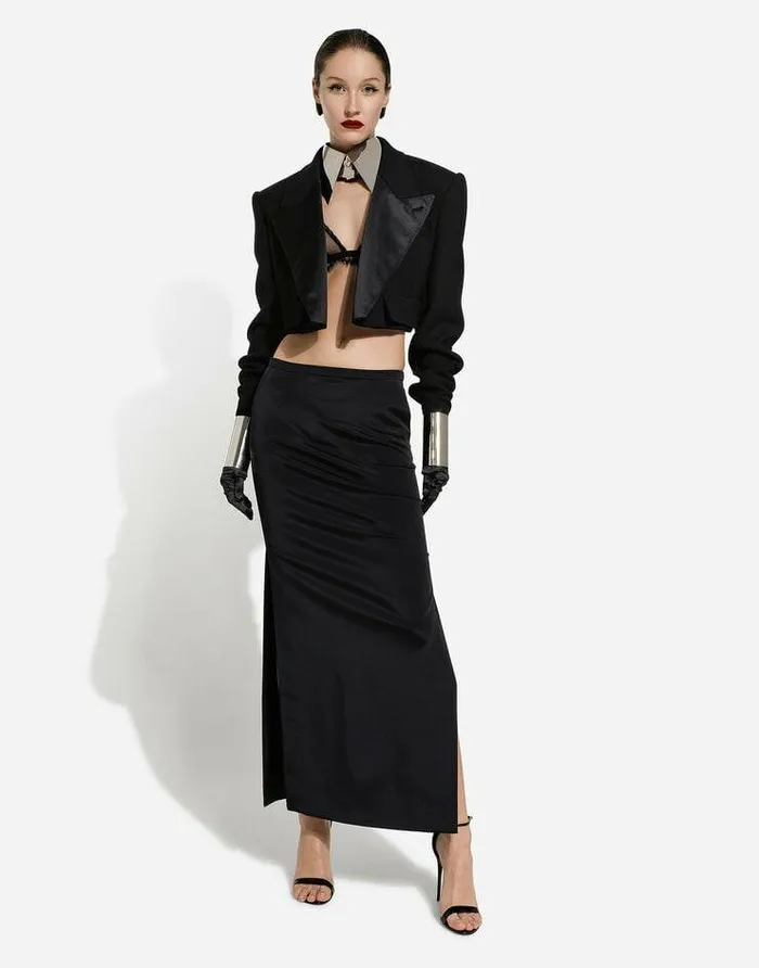Dolce and Gabbana Blazers Women Short Double Wool Tuxedo Jacket Black Dolce and Gabbana Blazers Women Short Double Wool Tuxedo Jacket Black