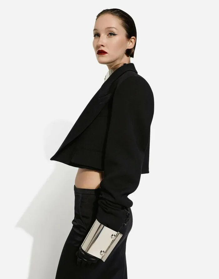 Dolce and Gabbana Blazers Women Short Double Wool Tuxedo Jacket Black Dolce and Gabbana Blazers Women Short Double Wool Tuxedo Jacket Black