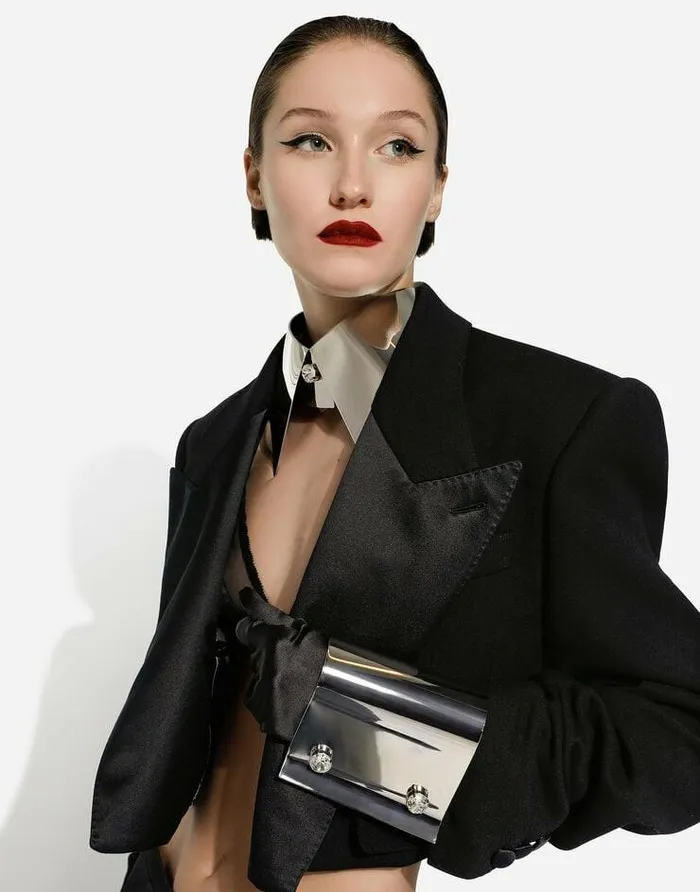 Dolce and Gabbana Blazers Women Short Double Wool Tuxedo Jacket Black Dolce and Gabbana Blazers Women Short Double Wool Tuxedo Jacket Black