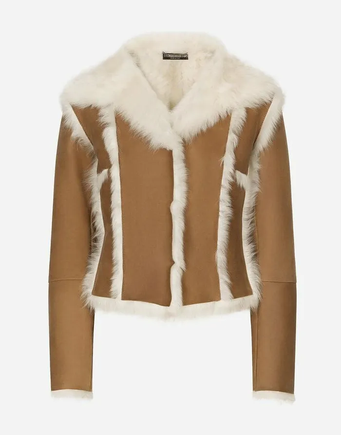 Dolce and Gabbana Blazers Women Short Shearling Jacket Beige