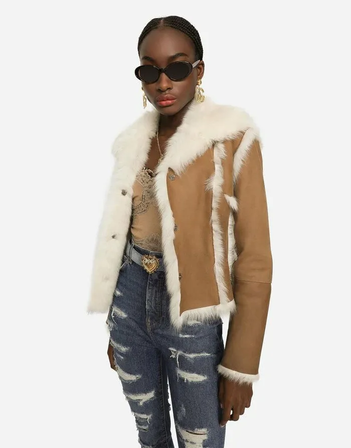 Dolce and Gabbana Blazers Women Short Shearling Jacket Beige Dolce and Gabbana Blazers Women Short Shearling Jacket Beige