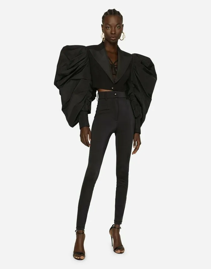 Dolce and Gabbana Blazers Women Short Taffeta And Wool Poplin Jacket Black Dolce and Gabbana Blazers Women Short Taffeta And Wool Poplin Jacket Black