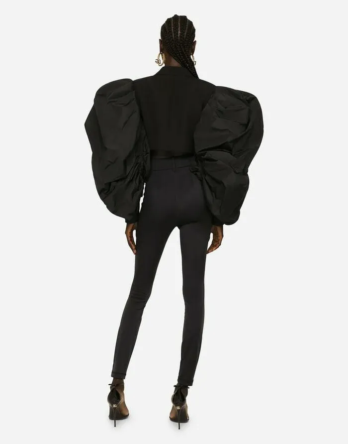Dolce and Gabbana Blazers Women Short Taffeta And Wool Poplin Jacket Black Dolce and Gabbana Blazers Women Short Taffeta And Wool Poplin Jacket Black