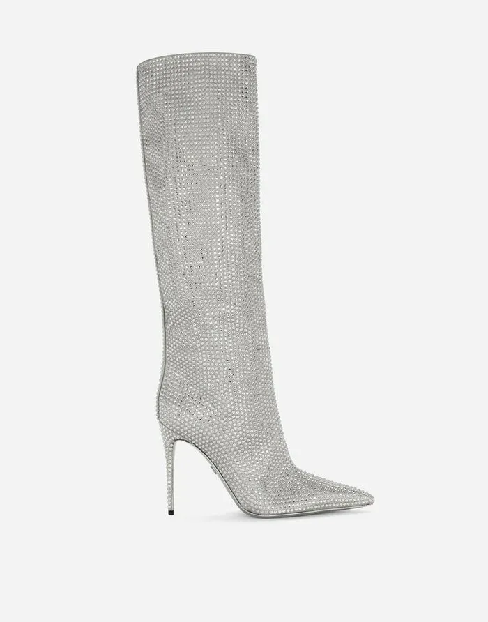 Dolce and Gabbana Boots And Booties Women KIM DOLCEandGABBANA Satin Boots With Fusible Rhinestones Grey Dolce and Gabbana Boots And Booties Women KIM DOLCEandGABBANA Satin Boots With Fusible Rhinestones Grey