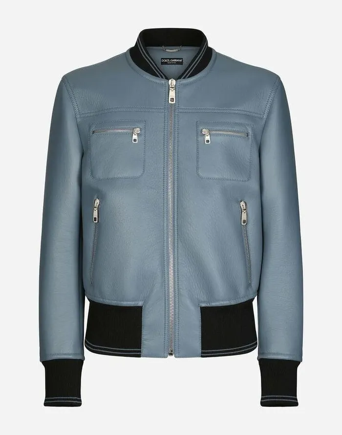 Dolce and Gabbana Coats And Jackets Men Bonded Lambskin Jacket Azure