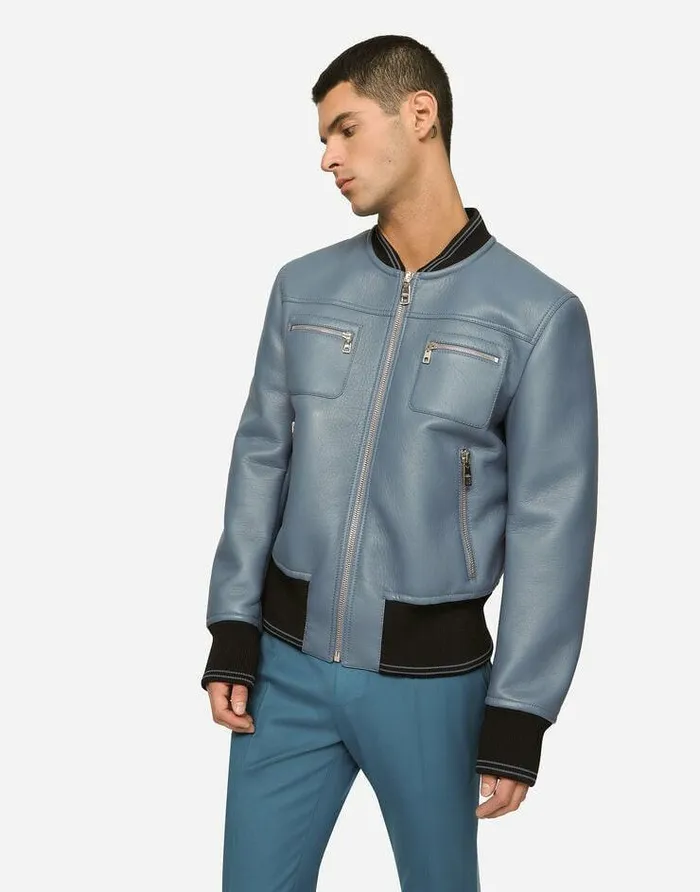 Dolce and Gabbana Coats And Jackets Men Bonded Lambskin Jacket Azure Dolce and Gabbana Coats And Jackets Men Bonded Lambskin Jacket Azure