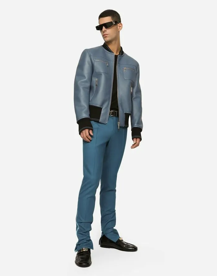 Dolce and Gabbana Coats And Jackets Men Bonded Lambskin Jacket Azure Dolce and Gabbana Coats And Jackets Men Bonded Lambskin Jacket Azure