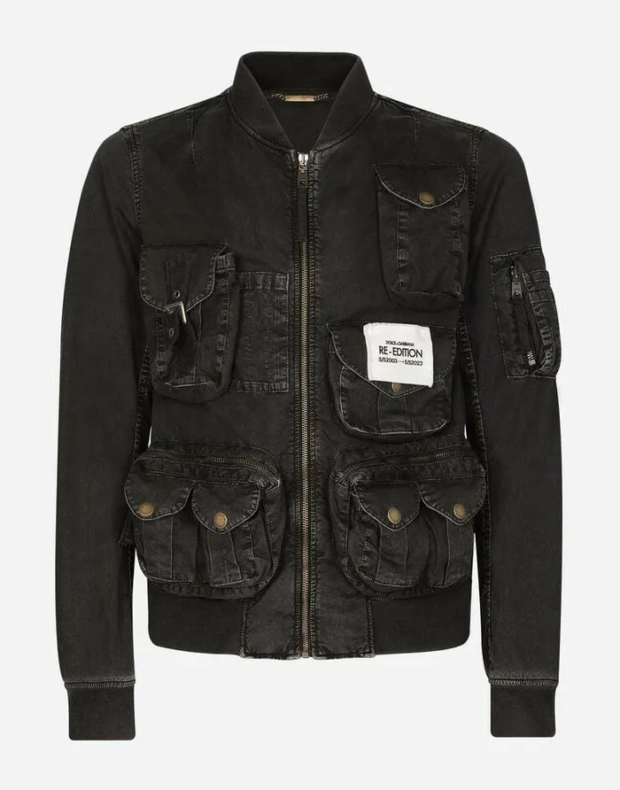 Dolce and Gabbana Coats And Jackets Men Garmentdyed Cotton Jacket With Multiple Pockets Black Dolce and Gabbana Coats And Jackets Men Garmentdyed Cotton Jacket With Multiple Pockets Black