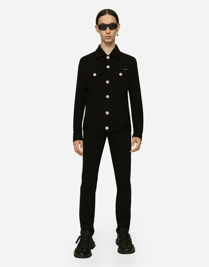 Dolce and Gabbana Coats And Jackets Men Jersey Jacket With Branded Tag Black Dolce and Gabbana Coats And Jackets Men Jersey Jacket With Branded Tag Black