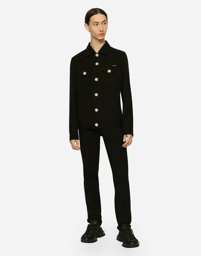 Dolce and Gabbana Coats And Jackets Men Jersey Jacket With Branded Tag Black Dolce and Gabbana Coats And Jackets Men Jersey Jacket With Branded Tag Black