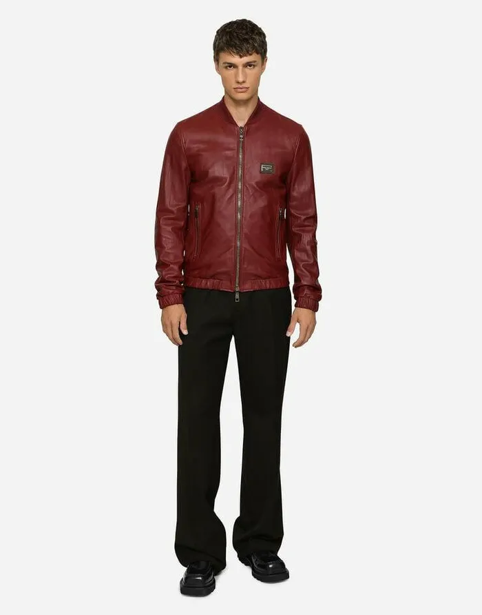 Dolce and Gabbana Coats And Jackets Men Leather Jacket With Branded Tag Bordeaux Dolce and Gabbana Coats And Jackets Men Leather Jacket With Branded Tag Bordeaux