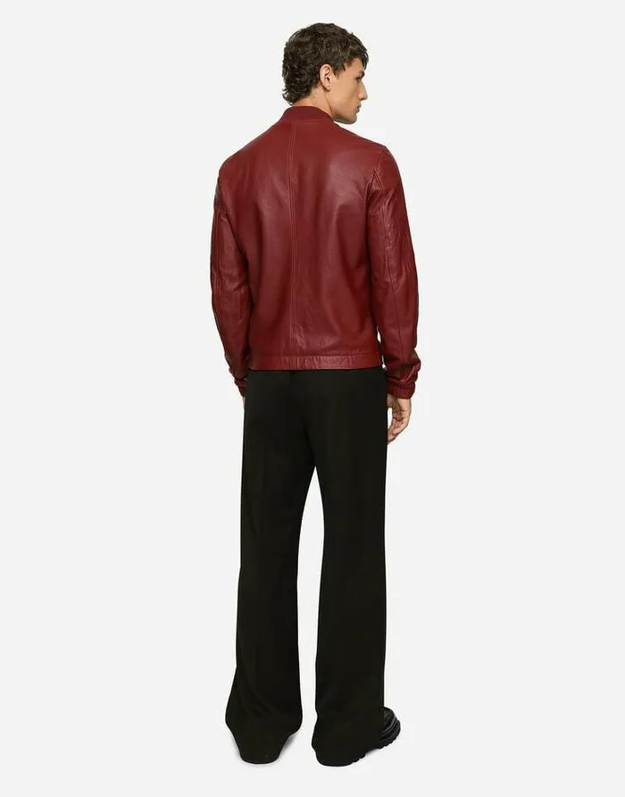 Dolce and Gabbana Coats And Jackets Men Leather Jacket With Branded Tag Bordeaux Dolce and Gabbana Coats And Jackets Men Leather Jacket With Branded Tag Bordeaux