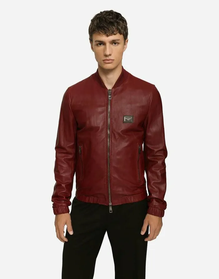 Dolce and Gabbana Coats And Jackets Men Leather Jacket With Branded Tag Bordeaux Dolce and Gabbana Coats And Jackets Men Leather Jacket With Branded Tag Bordeaux