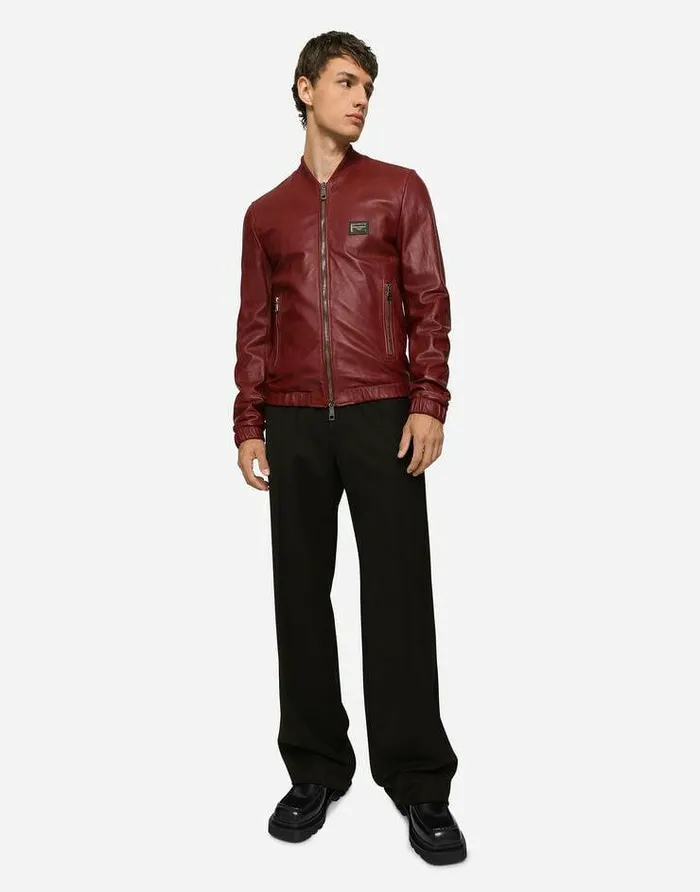 Dolce and Gabbana Coats And Jackets Men Leather Jacket With Branded Tag Bordeaux Dolce and Gabbana Coats And Jackets Men Leather Jacket With Branded Tag Bordeaux