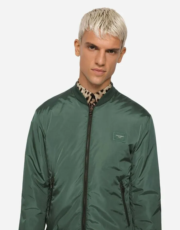 Dolce and Gabbana Coats And Jackets Men Nylon Jacket With Branded Plate Green Dolce and Gabbana Coats And Jackets Men Nylon Jacket With Branded Plate Green