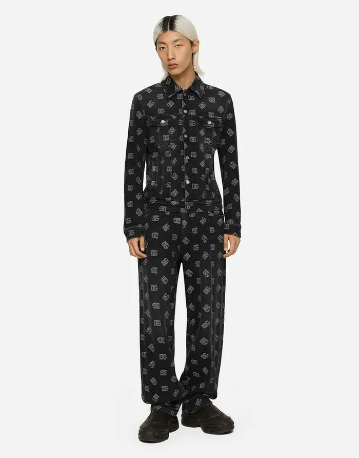Dolce and Gabbana Coats And Jackets Men Stretch Cotton Jacquard Jacket With DG Monogram Design Black Dolce and Gabbana Coats And Jackets Men Stretch Cotton Jacquard Jacket With DG Monogram Design Black