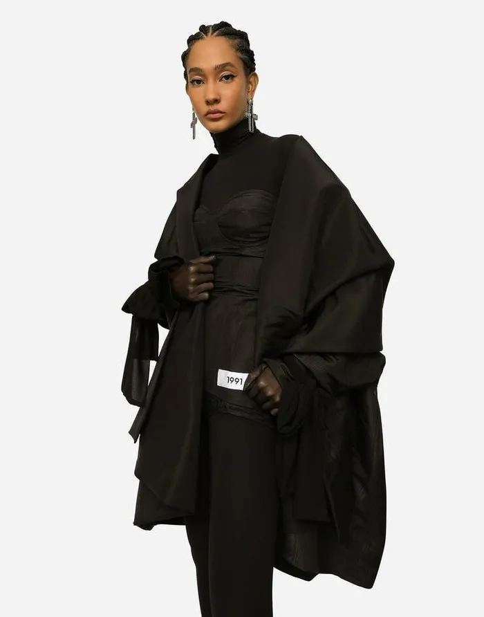 Dolce and Gabbana Coats And Jackets Women KIM DOLCEandGABBANA Taffeta And Moir Cape With The ReEdition Label Black Dolce and Gabbana Coats And Jackets Women KIM DOLCEandGABBANA Taffeta And Moir Cape With The ReEdition Label Black