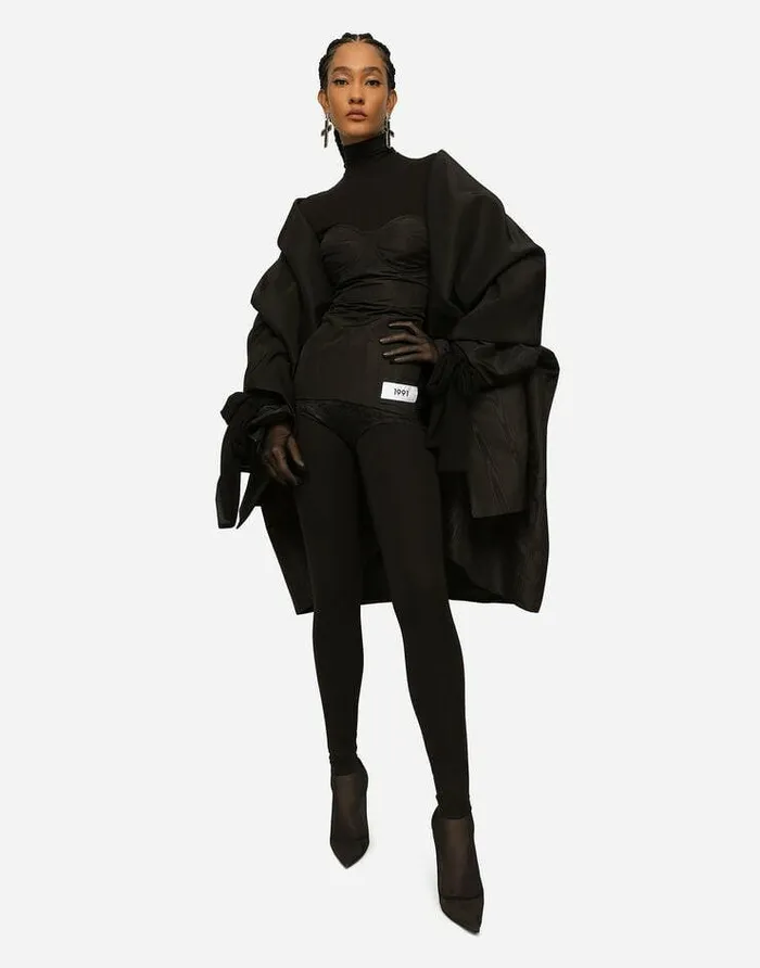 Dolce and Gabbana Coats And Jackets Women KIM DOLCEandGABBANA Taffeta And Moir Cape With The ReEdition Label Black Dolce and Gabbana Coats And Jackets Women KIM DOLCEandGABBANA Taffeta And Moir Cape With The ReEdition Label Black