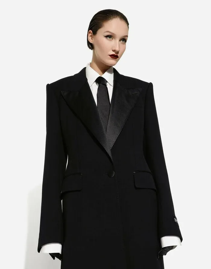 Dolce and Gabbana Coats And Jackets Women Long Singlebreasted Wool Tuxedo Coat Black Dolce and Gabbana Coats And Jackets Women Long Singlebreasted Wool Tuxedo Coat Black