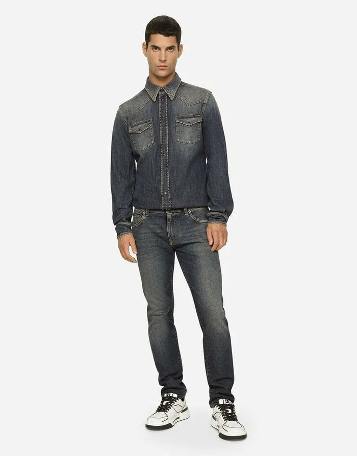 Dolce and Gabbana Denim Men Light Blue Wash Slimfit Stretch Jeans Multicolor