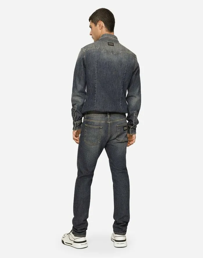 Dolce and Gabbana Denim Men Light Blue Wash Slimfit Stretch Jeans Multicolor