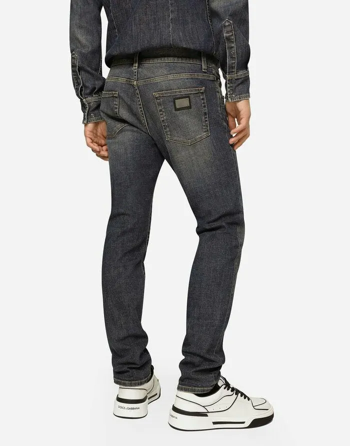 Dolce and Gabbana Denim Men Light Blue Wash Slimfit Stretch Jeans Multicolor