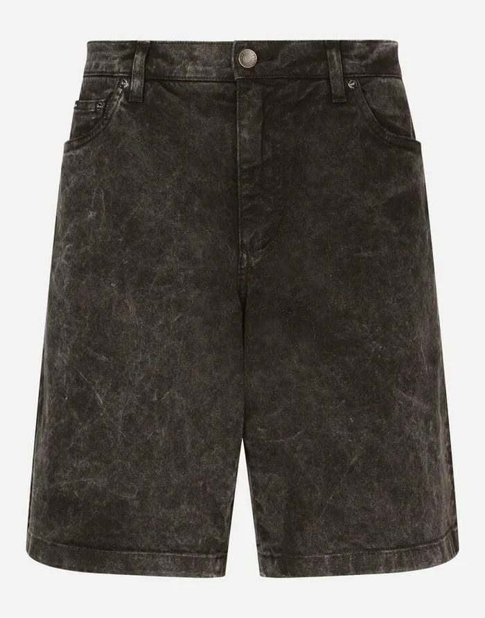 Dolce and Gabbana Denim Men Stretch Denim Shorts With Marble Effect Multicolor Dolce and Gabbana Denim Men Stretch Denim Shorts With Marble Effect Multicolor