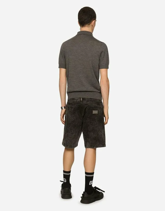 Dolce and Gabbana Denim Men Stretch Denim Shorts With Marble Effect Multicolor Dolce and Gabbana Denim Men Stretch Denim Shorts With Marble Effect Multicolor