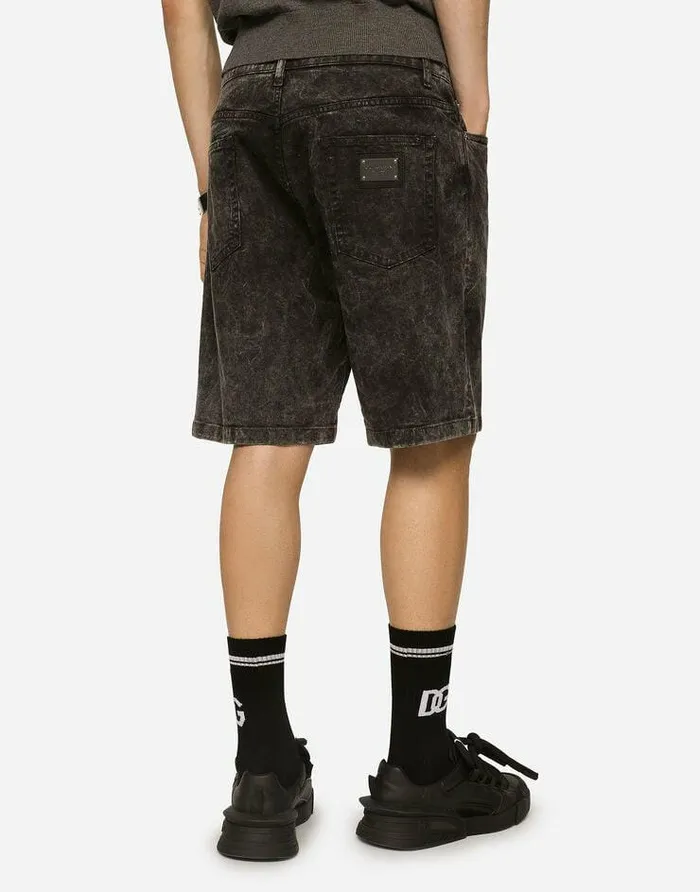 Dolce and Gabbana Denim Men Stretch Denim Shorts With Marble Effect Multicolor Dolce and Gabbana Denim Men Stretch Denim Shorts With Marble Effect Multicolor