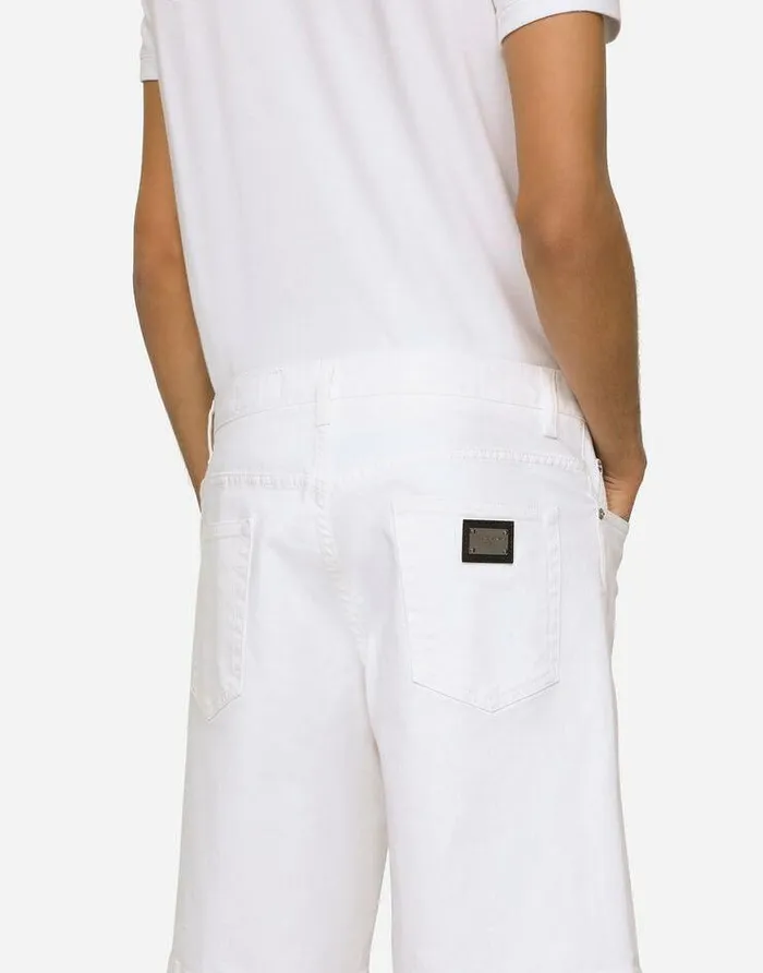 Dolce and Gabbana Denim Men White Stretch Denim Shorts Multicolor Dolce and Gabbana Denim Men White Stretch Denim Shorts Multicolor