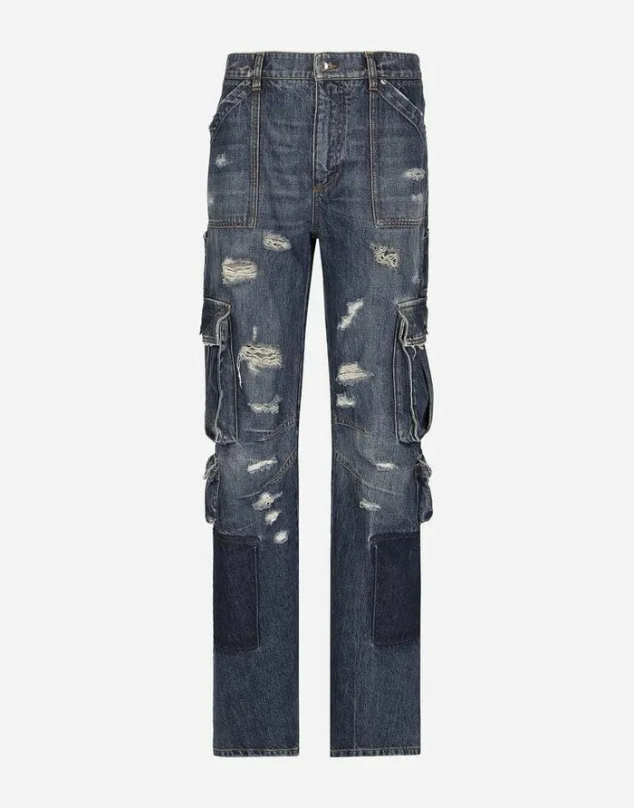 Dolce and Gabbana Denim Women Denim Cargo Jeans With Rips Multicolor