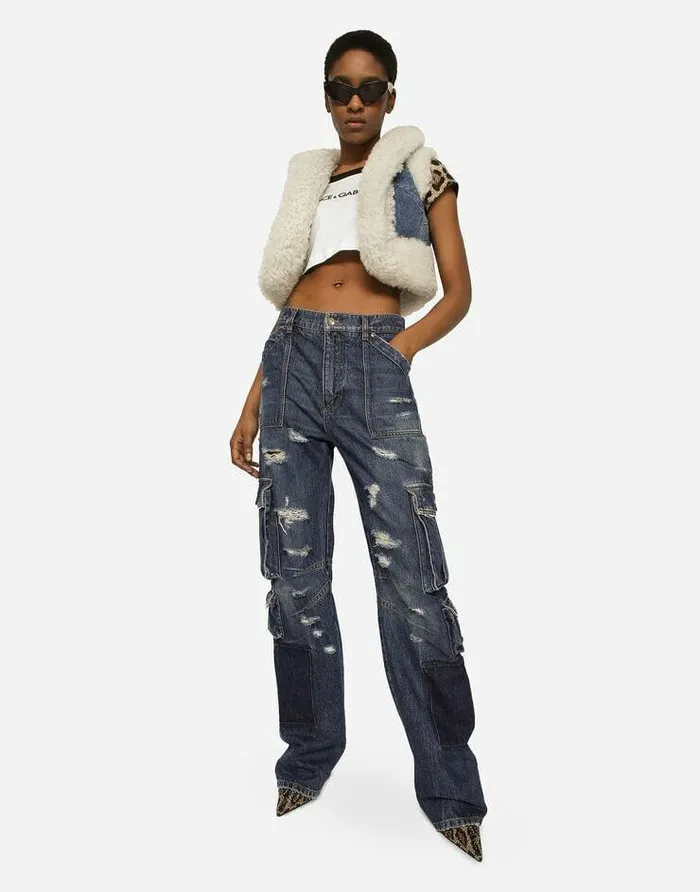 Dolce and Gabbana Denim Women Denim Cargo Jeans With Rips Multicolor Dolce and Gabbana Denim Women Denim Cargo Jeans With Rips Multicolor